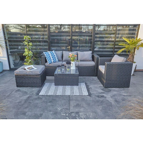 YAKOE VANCOUVER 5 SEATER RATTAN GARDEN SOFA SET IN BLACK WITH FITTING COVER 3 YAKOE VANCOUVER 5 SEATER RATTAN GARDEN SOFA SET IN BLACK WITH FITTING COVER