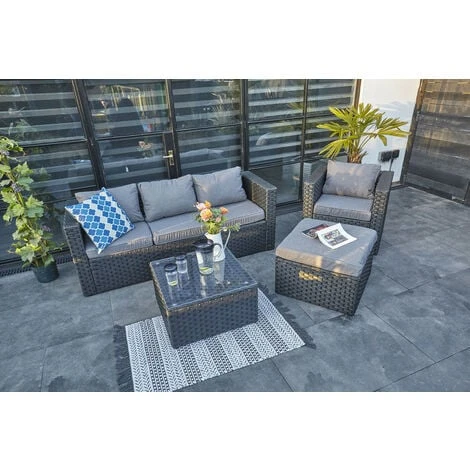 YAKOE VANCOUVER 5 SEATER RATTAN GARDEN SOFA SET IN BLACK WITH FITTING COVER 4 YAKOE VANCOUVER 5 SEATER RATTAN GARDEN SOFA SET IN BLACK WITH FITTING COVER - Image 2