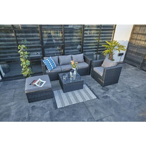 YAKOE VANCOUVER 5 SEATER RATTAN GARDEN SOFA SET IN BLACK WITH FITTING COVER 5 YAKOE VANCOUVER 5 SEATER RATTAN GARDEN SOFA SET IN BLACK WITH FITTING COVER - Image 3