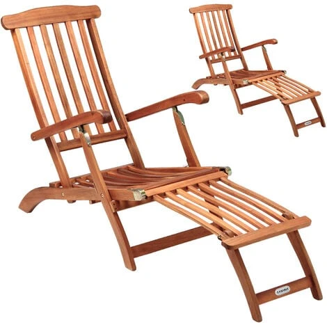 2x Deuba Wooden Deck Chair Patio Garden Outdoor Recliner Sun Lounger Hard Wood Reclining Day Bed 4 2x Deuba Wooden Deck Chair Patio Garden Outdoor Recliner Sun Lounger Hard Wood Reclining Day Bed - Image 2