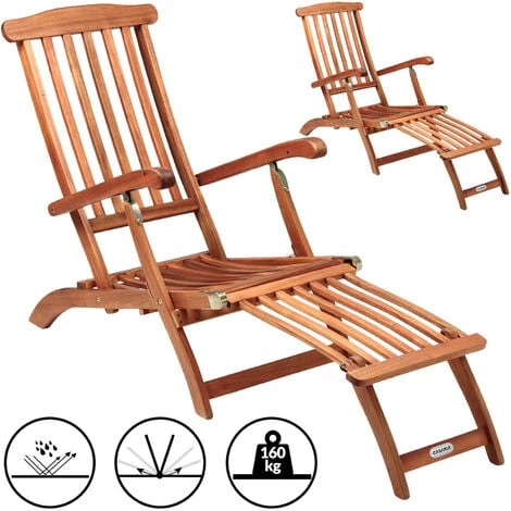 2x Deuba Wooden Deck Chair Patio Garden Outdoor Recliner Sun Lounger Hard Wood Reclining Day Bed 6 2x Deuba Wooden Deck Chair Patio Garden Outdoor Recliner Sun Lounger Hard Wood Reclining Day Bed - Image 4