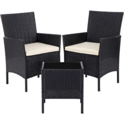Songmics Garden Furniture Sets-3, Polyrattan Outdoor Patio Furniture, Conservatory PE Wicker Furniture, For Patio Balcony Backyard, Black And Beige GGF001B01