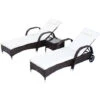 Outsunny 3 PCS Rattan Lounger Recliner Bed Garden Furniture Set W/ Side Table -Outdoor Furniture Store 2093449 1
