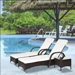 Outsunny 3 PCS Rattan Lounger Recliner Bed Garden Furniture Set W/ Side Table 9 Outsunny 3 PCS Rattan Lounger Recliner Bed Garden Furniture Set W/ Side Table -Outdoor Furniture Store 2093449 3