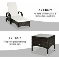 Outsunny 3 PCS Rattan Lounger Recliner Bed Garden Furniture Set W/ Side Table 10 Outsunny 3 PCS Rattan Lounger Recliner Bed Garden Furniture Set W/ Side Table -Outdoor Furniture Store 2093449 4