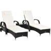 Outsunny 3 PCS Rattan Lounger Recliner Bed Garden Furniture Set W/ Side Table -Outdoor Furniture Store 2093450 1