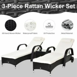 Outsunny 3 PCS Rattan Lounger Recliner Bed Garden Furniture Set W/ Side Table -Outdoor Furniture Store 2093450 4