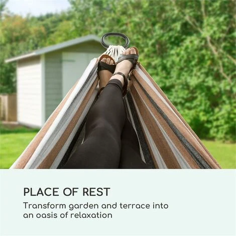 Blumfeldt Sri Lanka Swing Hammock Steel Frame 160 Kg Max. Striped 4 Blumfeldt Sri Lanka Swing Hammock Steel Frame 160 Kg Max. Striped - Image 2