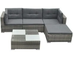 Hommoo 5 Piece Garden Lounge Set With Cushions Poly Rattan Grey VD33982 -Outdoor Furniture Store 23535372 3