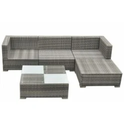 Hommoo 5 Piece Garden Lounge Set With Cushions Poly Rattan Grey VD33982 -Outdoor Furniture Store 23535372 4