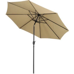 Livingandhome 3M Large Round Garden Parasol Outdoor Beach Umbrella Patio Sun Shade Crank Tilt No Base, Taupe -Outdoor Furniture Store 23562983 3