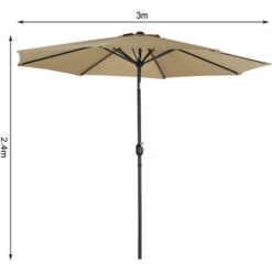 Livingandhome 3M Large Round Garden Parasol Outdoor Beach Umbrella Patio Sun Shade Crank Tilt No Base, Taupe -Outdoor Furniture Store 23562983 5