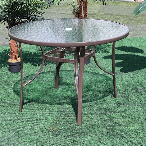 Livingandhome Garden Ripple Glass Round Table With Umbrella Hole, Brown 4 Livingandhome Garden Ripple Glass Round Table With Umbrella Hole, Brown - Image 2