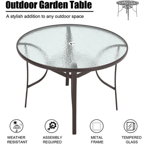 Livingandhome Garden Ripple Glass Round Table With Umbrella Hole, Brown 5 Livingandhome Garden Ripple Glass Round Table With Umbrella Hole, Brown - Image 3