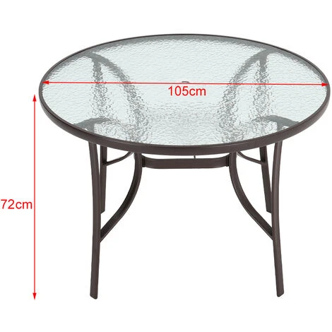 Livingandhome Garden Ripple Glass Round Table With Umbrella Hole, Brown 7 Livingandhome Garden Ripple Glass Round Table With Umbrella Hole, Brown - Image 5