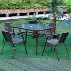 Livingandhome Garden Ripple Glass Rectangle Table With Umbrella Hole, Brown 120x80CM -Outdoor Furniture Store 23563134 3