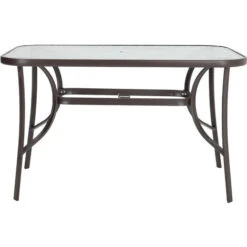 Livingandhome Garden Ripple Glass Rectangle Table With Umbrella Hole, Brown 120x80CM -Outdoor Furniture Store 23563134 4