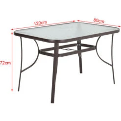 Livingandhome Garden Ripple Glass Rectangle Table With Umbrella Hole, Brown 120x80CM -Outdoor Furniture Store 23563134 5