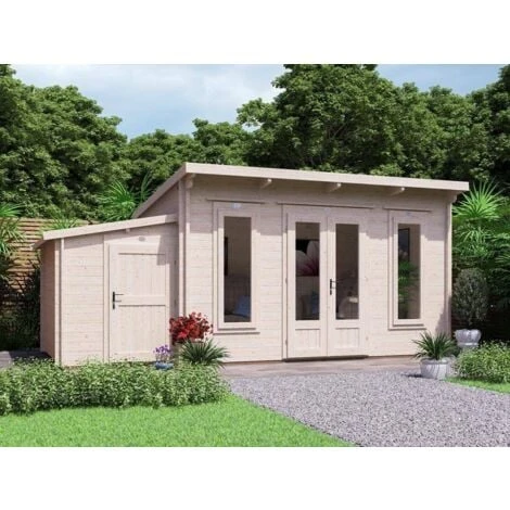 Log Cabin Garden Office Man Cave Garden Room Summerhouse Terminator With SideStore Shed - 5.5m X 3m (45mm) 3 Log Cabin Garden Office Man Cave Garden Room Summerhouse Terminator With SideStore Shed - 5.5m X 3m (45mm)