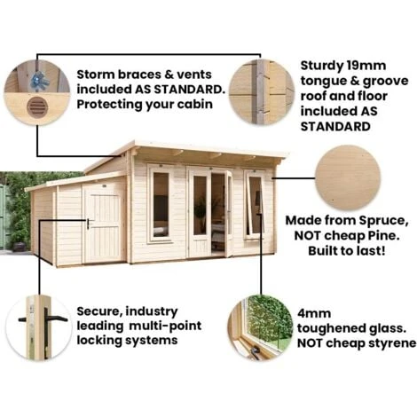 Log Cabin Garden Office Man Cave Garden Room Summerhouse Terminator With SideStore Shed - 5.5m X 3m (45mm) 6 Log Cabin Garden Office Man Cave Garden Room Summerhouse Terminator With SideStore Shed - 5.5m X 3m (45mm) - Image 4