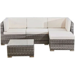 4 Seats Outdoor Sofa Rattan Garden Furniture Set - Grey - CANNES