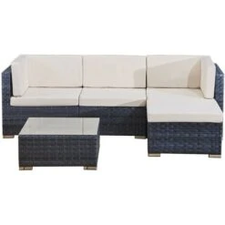 4 Seats Outdoor Sofa Rattan Garden Furniture Set - Ocean Grey - CANNES