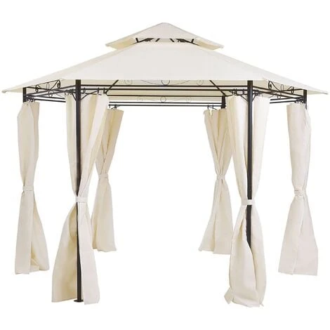 Modern Outdoor Hexagonal Gazebo Fabric Curtains 350 Cm Metal Frame Beige Portel 3 Modern Outdoor Hexagonal Gazebo Fabric Curtains 350 Cm Metal Frame Beige Portel