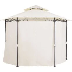 Modern Outdoor Hexagonal Gazebo Fabric Curtains 350 Cm Metal Frame Beige Portel 10 Modern Outdoor Hexagonal Gazebo Fabric Curtains 350 Cm Metal Frame Beige Portel -Outdoor Furniture Store 23851838 4