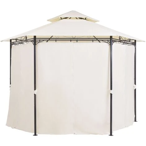 Modern Outdoor Hexagonal Gazebo Fabric Curtains 350 Cm Metal Frame Beige Portel 6 Modern Outdoor Hexagonal Gazebo Fabric Curtains 350 Cm Metal Frame Beige Portel - Image 4