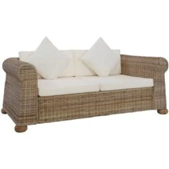2-Seater Sofa With Cushions Natural Rattan VidaXL