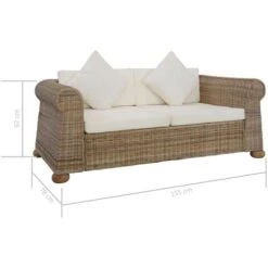 2-Seater Sofa With Cushions Natural Rattan VidaXL -Outdoor Furniture Store 26771973 3