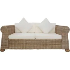 2-Seater Sofa With Cushions Natural Rattan VidaXL -Outdoor Furniture Store 26771973 4