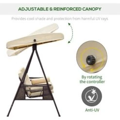 Outsunny 3 Seat Garden Swing Chair Patio Steel Swing Bench W/ Cup Trays Beige -Outdoor Furniture Store 2739434 4