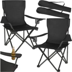 2 Camping Chairs Gil - Garden Chairs, Outdoor Chairs, Folding Garden Chairs - Black