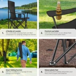 2 Camping Chairs Gil - Garden Chairs, Outdoor Chairs, Folding Garden Chairs - Black -Outdoor Furniture Store 27430373 4