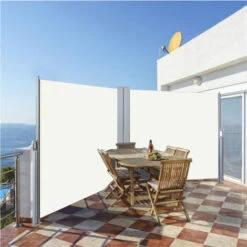 Livingandhome 600x160CM Patio Retractable Double Side Awning Sun Blinds, Beige