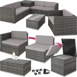Garden Corner Sofa Set Pisa 5 Seats, 1 Table - Garden Sofa, Garden Corner Sofa, Rattan Sofa - Grey
