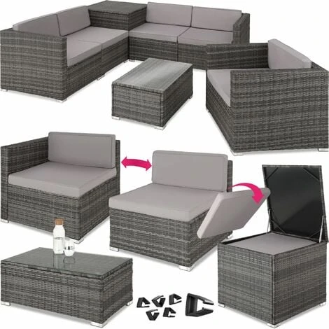 Garden Corner Sofa Set Pisa 5 Seats, 1 Table - Garden Sofa, Garden Corner Sofa, Rattan Sofa - Grey 3 Garden Corner Sofa Set Pisa 5 Seats, 1 Table - Garden Sofa, Garden Corner Sofa, Rattan Sofa - Grey