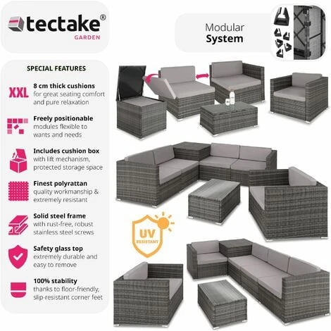 Garden Corner Sofa Set Pisa 5 Seats, 1 Table - Garden Sofa, Garden Corner Sofa, Rattan Sofa - Grey 4 Garden Corner Sofa Set Pisa 5 Seats, 1 Table - Garden Sofa, Garden Corner Sofa, Rattan Sofa - Grey - Image 2