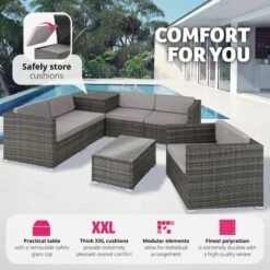 Garden Corner Sofa Set Pisa 5 Seats, 1 Table - Garden Sofa, Garden Corner Sofa, Rattan Sofa - Grey 10 Garden Corner Sofa Set Pisa 5 Seats, 1 Table - Garden Sofa, Garden Corner Sofa, Rattan Sofa - Grey -Outdoor Furniture Store 28296658 4