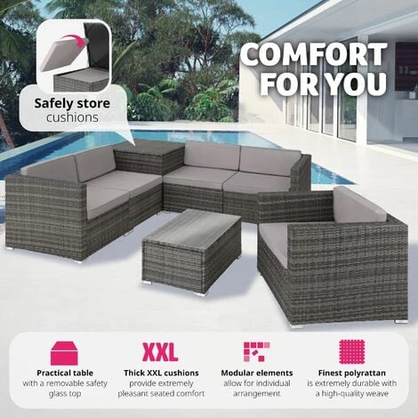 Garden Corner Sofa Set Pisa 5 Seats, 1 Table - Garden Sofa, Garden Corner Sofa, Rattan Sofa - Grey 6 Garden Corner Sofa Set Pisa 5 Seats, 1 Table - Garden Sofa, Garden Corner Sofa, Rattan Sofa - Grey - Image 4
