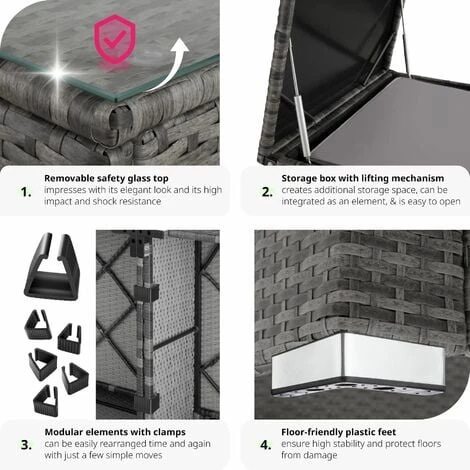 Garden Corner Sofa Set Pisa 5 Seats, 1 Table - Garden Sofa, Garden Corner Sofa, Rattan Sofa - Grey 7 Garden Corner Sofa Set Pisa 5 Seats, 1 Table - Garden Sofa, Garden Corner Sofa, Rattan Sofa - Grey - Image 5