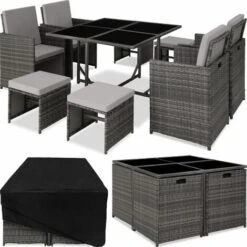 Rattan Garden Furniture Set Bilbao 8 Seats, 1 Table - Garden Tables And Chairs, Garden Furniture Set, Outdoor Table And Chairs - Grey
