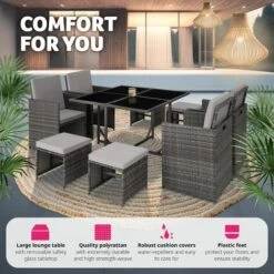 Rattan Garden Furniture Set Bilbao 8 Seats, 1 Table - Garden Tables And Chairs, Garden Furniture Set, Outdoor Table And Chairs - Grey -Outdoor Furniture Store 28296684 4