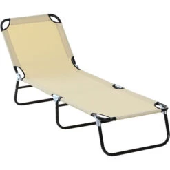 Outsunny Folding Lounge Chair Outdoor Chaise Lounge For Bench Patio Beige