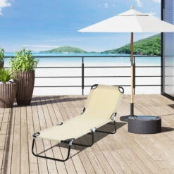 Outsunny Folding Lounge Chair Outdoor Chaise Lounge For Bench Patio Beige -Outdoor Furniture Store 28365190 3
