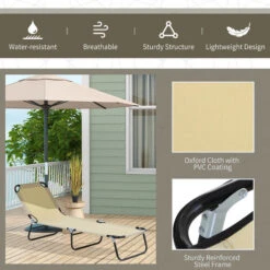 Outsunny Folding Lounge Chair Outdoor Chaise Lounge For Bench Patio Beige -Outdoor Furniture Store 28365190 5