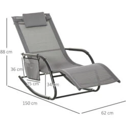 Outsunny Breathable Mesh Rocking Chair Outdoor Recliner W/ Headrest Grey -Outdoor Furniture Store 28424766 2