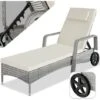 Rattan Garden Sun Lounger 6 Step Backrest - Reclining Sun Lounger, Garden Lounge Chair, Sun Chair - Light Grey
