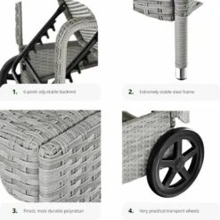 Rattan Garden Sun Lounger 6 Step Backrest - Reclining Sun Lounger, Garden Lounge Chair, Sun Chair - Light Grey 9 Rattan Garden Sun Lounger 6 Step Backrest - Reclining Sun Lounger, Garden Lounge Chair, Sun Chair - Light Grey -Outdoor Furniture Store 28558422 3